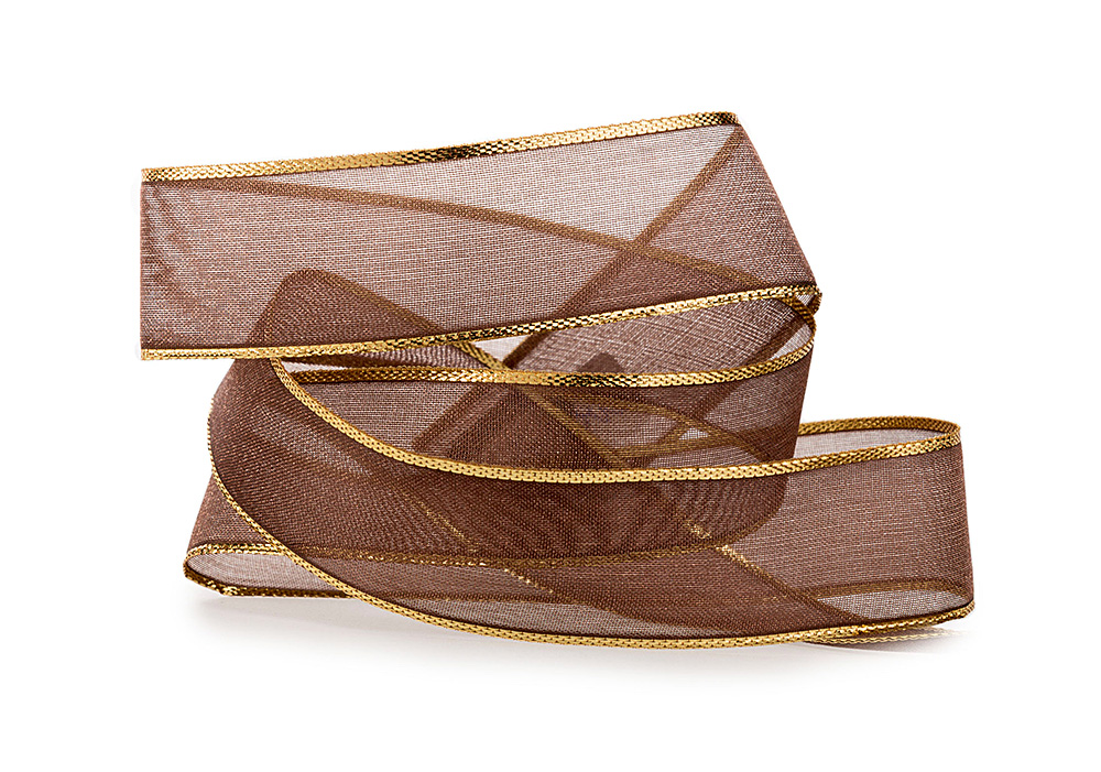 65312579-2 Organzaband-Magic: Braun-Gold, 25m-Rolle - 25mm breit