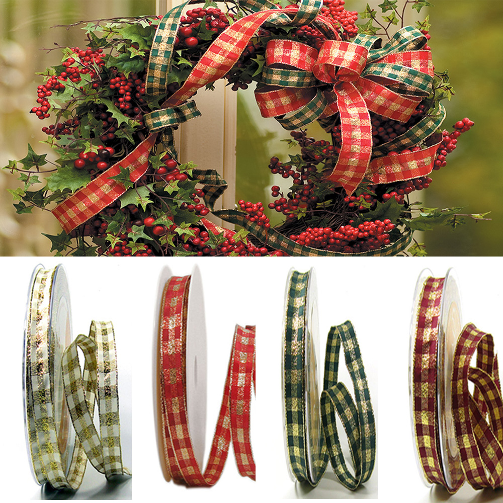 Karoband mit gold und Drahtkante: 15mm, 25mm oder 38mm breit auf 25m-Rollen