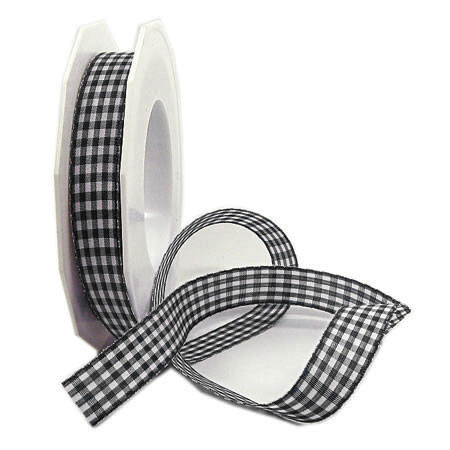 6191520613 Vichy-Karoband, schwarz-weiss: 15mm breit / 20m-Rolle