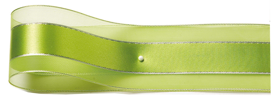 1210938037-1 Dekorband-SHINY, lindgrün-silber: 38mm breit / 25m-Rolle