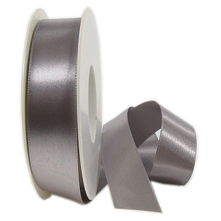 181-silber-25mm Satinband SINFINITY, silber-grau: 25mm breit / 25m-Rolle, mit feiner Webkante.