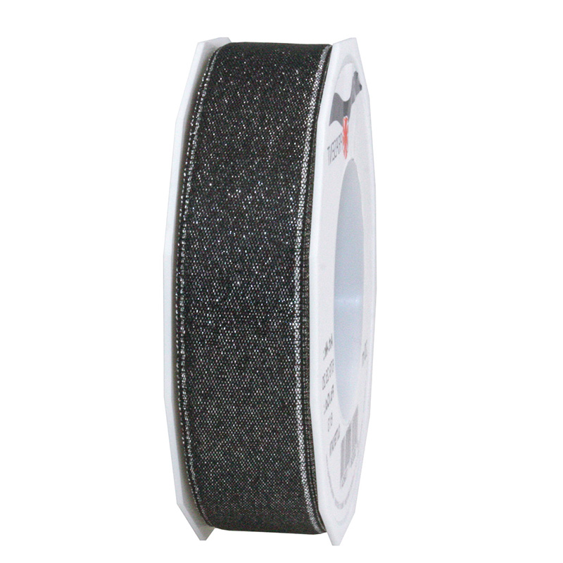 GLITTER-Satinband: 25mm breit / 20m-Rolle, schwarz mit Silber-Glitzer