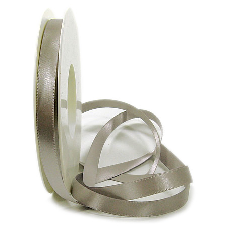 Satinband SINFINITY, taupe: 10mm breit / 25m-Rolle, mit feiner Webkante.