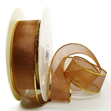 65312579 Organzaband-Magic: Braun-Gold, 25m-Rolle - 25mm breit
