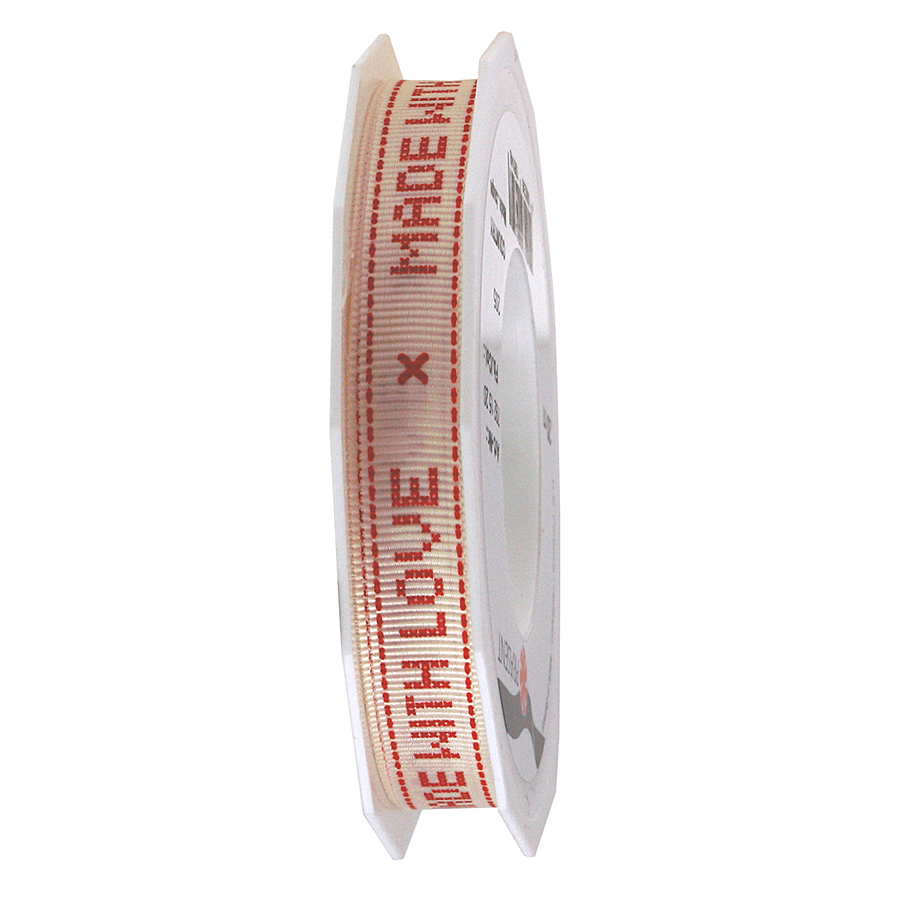 7921520209 Country "MADE WITHE LOVE" - Ripsband, bedruckt: 15mm breit / 20m-Rolle