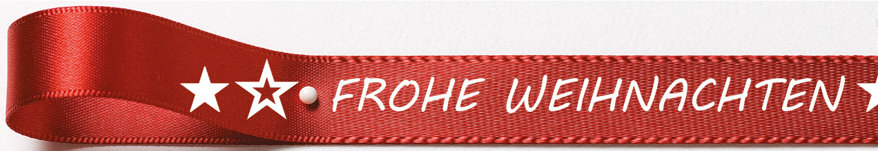 Weihnachtssatinband: 15mm breit / 25m-Rolle Frohe Weihnachten rot mit weisser Schrift