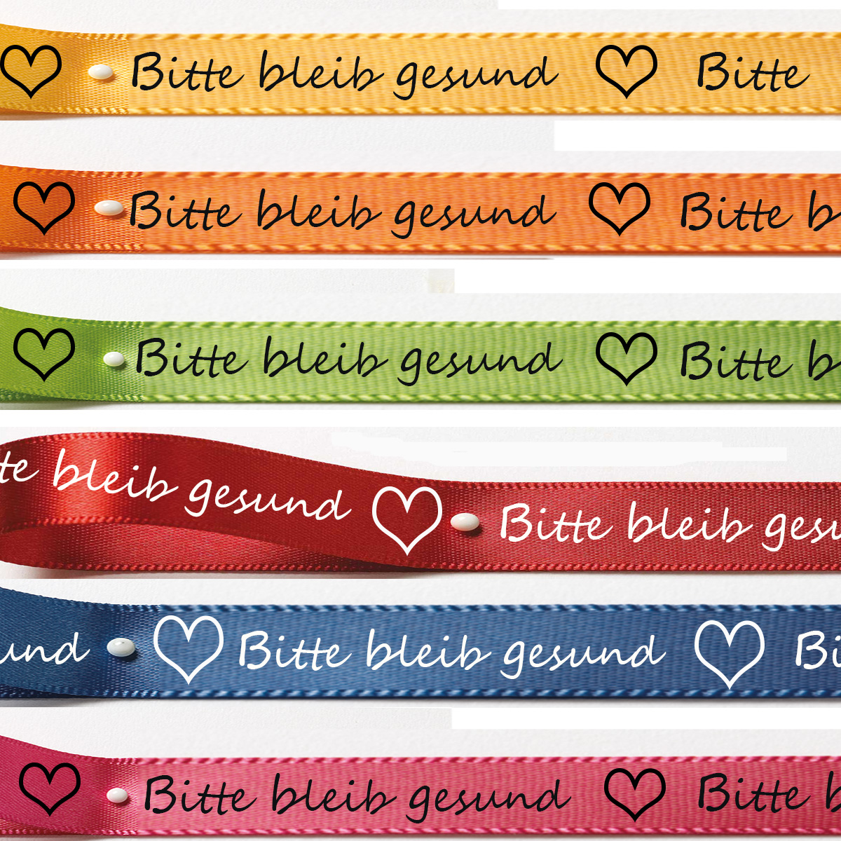 Satinband "Bitte bleib gesund" Farbauswahl: 15mm breit / 25m-Rolle