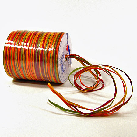 Raffia - Multi Bindebast, gelb-orange-rot-braun-grün - 50m-Rolle.