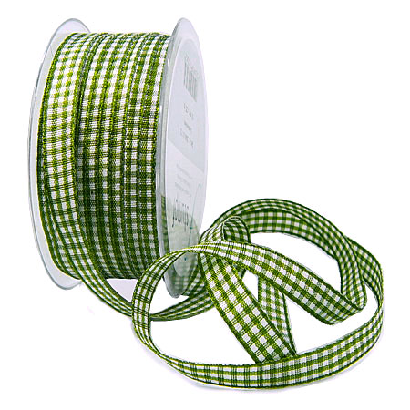 moosgruen-256-10-112 Landhauskaro, moosgrün-weiss: 10mm breit / 25m-Rolle