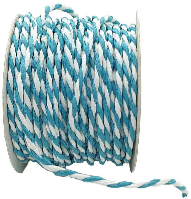 Papier-Kordel, hellblau-weiß (Öko): 4mm breit Ø / 25m-Rolle