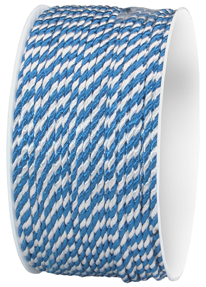 2mm-blau-weiss Kordel, blau-weiß "BAVARIA": 2mm breit / 50m-Rolle