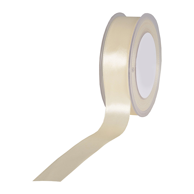 Satinband SIMPEL, creme: 25 mm breit / 25 Meter, mit einfacher schlichter Webkante.