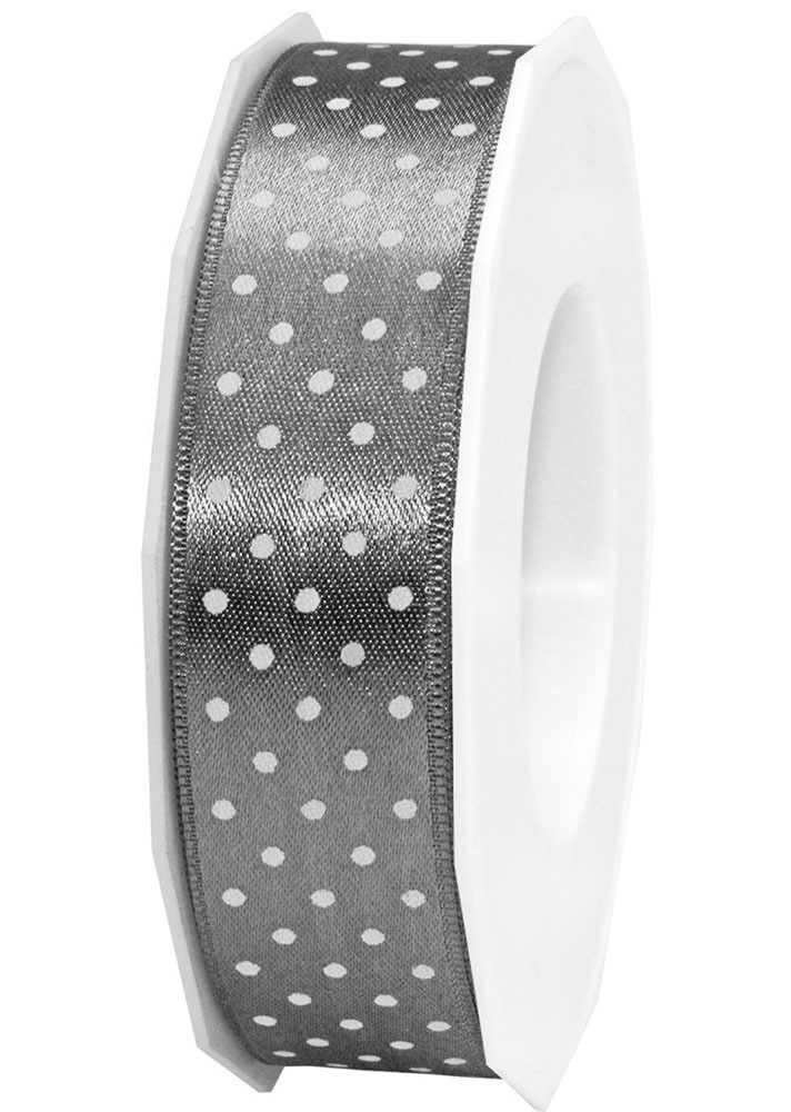 Dots-taupe-3432520731 Pünktchenband-MINI DOTS, silber: 25mm breit / 20m-Rolle.