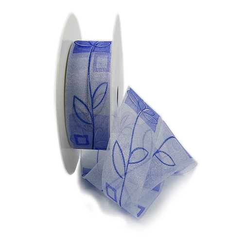 Dekorband-Stilblüte: 25mm breit / 25m-Rolle, blau