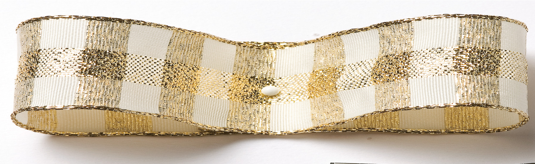 Karoband: 15mm breit / 25m-Rolle, creme-gold