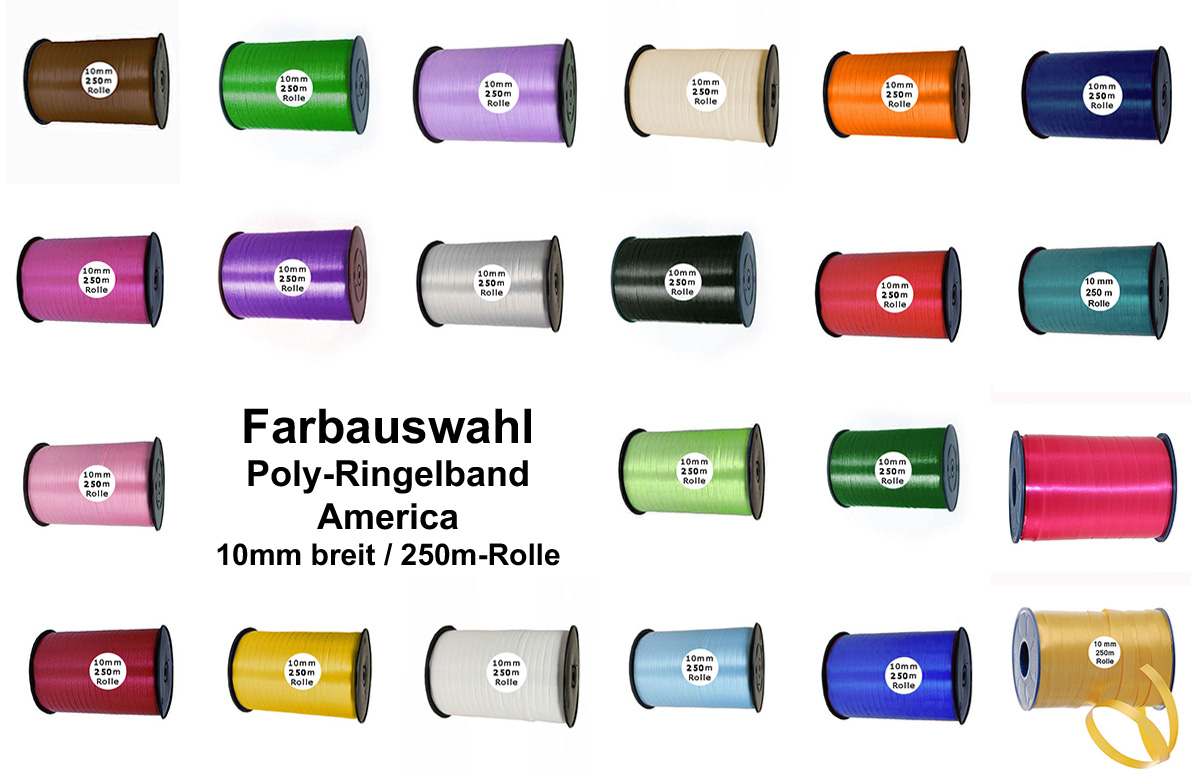 Farbuebersicht-Poly-Ringelband-10mm Ringelband: 10mm breit / 250m-Rolle, Farbauswahl