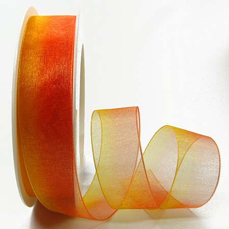 RAINBOW-Organzaband: 25mm breit / 25m-Rolle, gelb-orange.