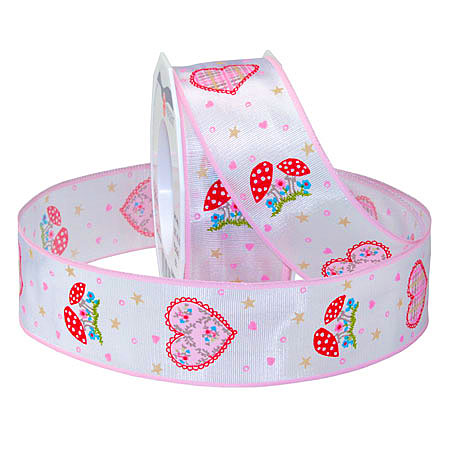 3974020601 Herzenband "SANDMANN", mehrfarbig: 40 mm breit / 20-Meter-Rolle, mit Drahtkante