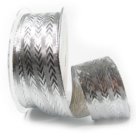 153073802 Silberband STYL: 38mm breit / 25m-Rolle, mit Drahtkante