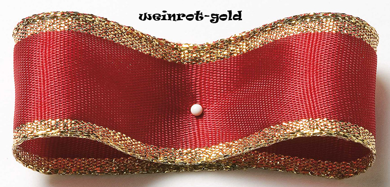 Dekorband CLASSIC - weinrot-gold: 38 mm breit.