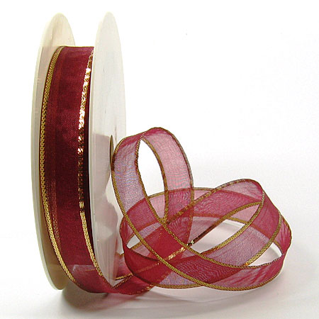 65311527 Organzaband-Magic: Rot-Gold, 25m-Rolle - 15mm breit