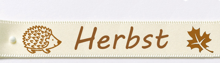 Herbstband-creme-mandelbraun-igel-herbst-blatt Herbstband aus Doppelsatinband creme - Igel-Herbst-Blatt 15mm breit / 25m-Rolle