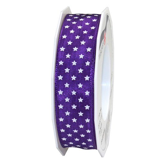 3012520610 Weihnachtsband MINI-STARS: 25mm breit / 20m-Rolle, violett