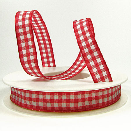 1271215042 Karoband, rot-weiß: 15mm breit / 20m-Rolle, mit feiner Webkante.